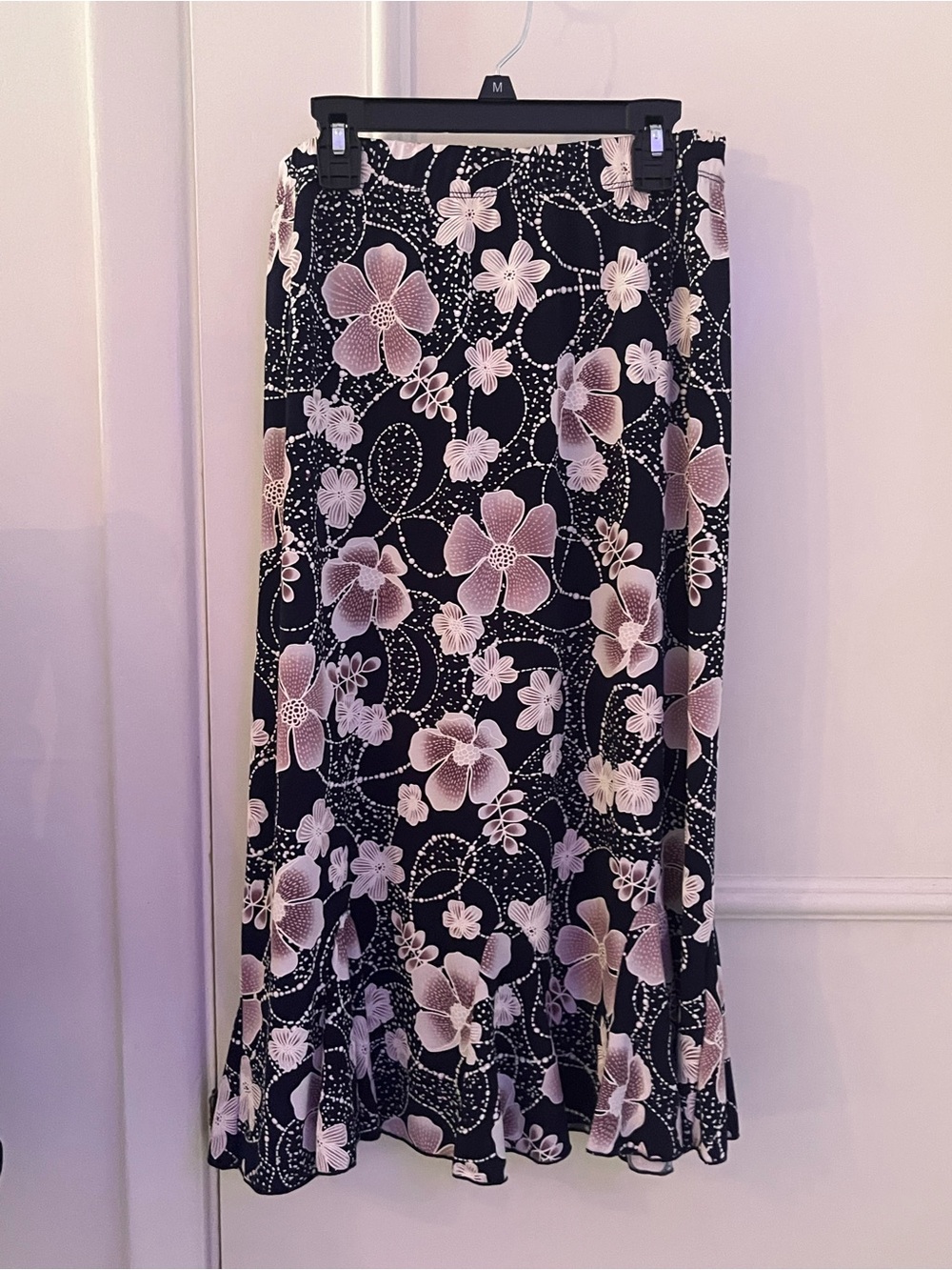 SJS Black Maxi Skirt with Purple Floral Pattern
